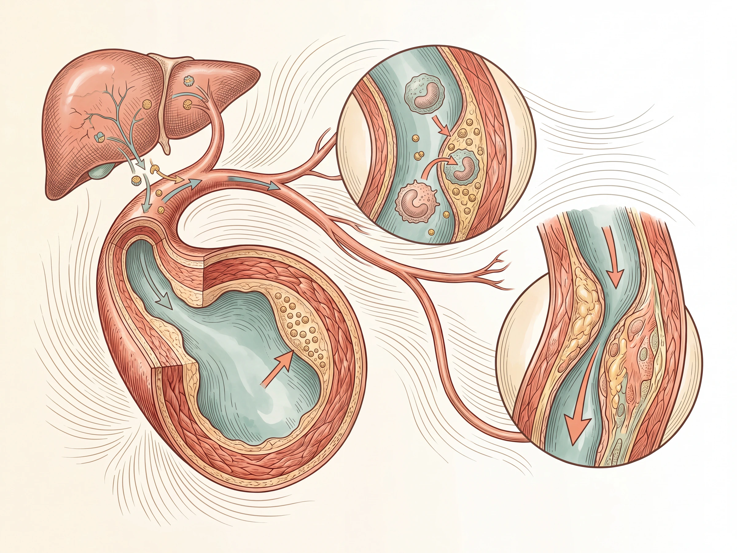 ภาพการขนส่ง LDL และไตรกลีเซอไรด์จากตับสู่หลอดเลือดและการเกิดคราบไขมัน